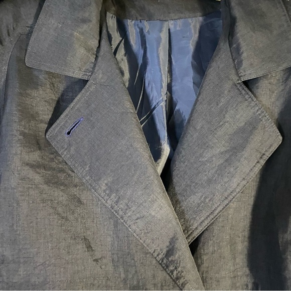 Vintage Womens Size 9/10 Black Long Trench Coat Blue Lining Belt Button Fits L - Picture 6 of 10